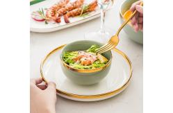 China Nordic Luxury Style Ceramic Tableware Set Emerald Green With Gold Rim supplier