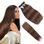 Brown Color Ombre Human Hair Extensions / Straight Hair Weave With 4X4 Closure for sale