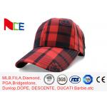 FUN 6 Panel Baseball Hat , Red Black Grid Tennis Baseball Caps Street Style for sale