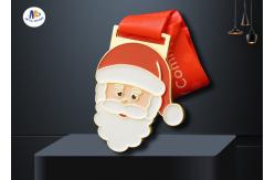 China Santa Claus And Christmas Metal Stock Medals With Enamel And Sublimated Ribbon supplier