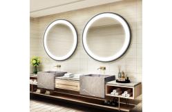 China Smart Private Label Round Lighted Bathroom Mirror With Clock Ice Flower Frosted supplier