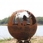 Outdoor Fire Ball Corten Steel Sphere Round Fire Pit With Manual Ignition for sale