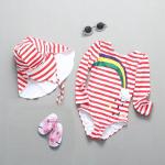 Red Printed Girls Swimming Suits Sunprotection Hat Big Children'S Swimsuit Fashion for sale