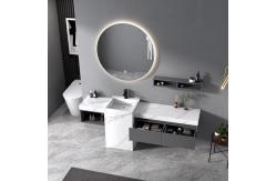 China Modern Sintered Stone Slate Freestanding Pedestal Wash Basin Cabinet Set Bathroom Vanities supplier