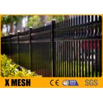 Black 3 Rail Galvanized Steel Picket Fence Akzone Nobel Powder Coating for sale