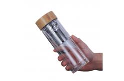 China Customized Borosilicate Glass Bottle , Clear Glass Drinking Bottle With Bamboo Lid supplier