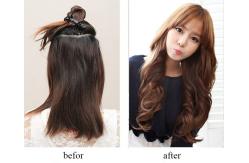 China Popular Golden Synthetic Clip In Hair Extensions Long Curly Hair Weft supplier