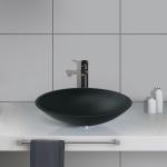 Oval Shaped Black Round Vessel Sink Colored Tempered Glass Acid Matt Countertop for sale