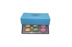China Blue 6pcs Paper Macaron Packaging Box Kraft Paper With Plastic Inner Tray supplier