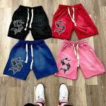 Custom Rhinestone Screen Print Logo Pocket Acid Wash Vintage Men's Shorts Sweat Cotton French Shorts Jogging Cotton Shorts for sale