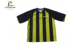 China Uniform Jersey V Neck Black And Yellow Striped T Shirt Polyester / Spandex supplier