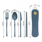 China Lightweight Portable Sustainable Blue 4-PC Rotary Box Flatware Set Biodegradable and Eco-friendly Tableware Supplies Made of Environmentally Friendly Wheat Straw Fiber manufacturer