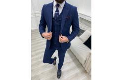 China Mens Striped Sax Slim Fit Three Piece Tuxedo For Wedding supplier