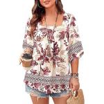 Women's Plus Size Square-Neck 3/4-Sleeve Linen Shirt with Oversized Waistband - Bohemian Vacation Wear 2026 for sale