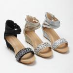 BS172 Fashion Sandals Women'S European And American Rhinestone Cross Strap Back Zipper Wedge Heel Mid-Heel Women'S Shoes for sale