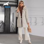 Winter Artificial Fur Hook Mid Length Down / Cotton Jacket With Detachable Mink Fur Hat For Women 50-60 Sizes for sale