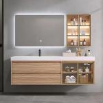 Stereoscopic Mirror Bathroom Vanity Units , Ceramic Wood Basin Cabinet for sale