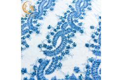 China Embroidered Bead Handmade Lace Fabric 140cm Width With Pearls supplier