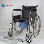 2 In 1 Folding Steel Wheelchair With Removable Seat Cushion Toilet Bowl Multipurpose Commode Chair for sale