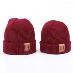 Leather Patch Knit Beanie Hats Custom Design Warm Hat Cap Yellow Beanie Hats