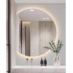 Hotel Bathroom Vanity Wall Half Round Mirror Customized Led Backlit Defogger