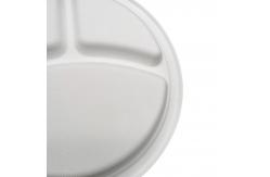 China 100C Bio Sustainable 3 Compartment Compostable Sugarcane Plates Bagasse Pulp 9 Inch supplier
