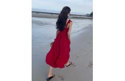 China Super Fairy Red 105cm Ladies Summer Beach Dresses supplier
