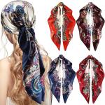 35 Inch Silk Scarf Satin Head Scarves Large Square Silky Feeling Boho Hair Bandanas for sale