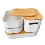Countertop PP Plastic Storage Organizer With Bamboo Lid For Kitchen for sale