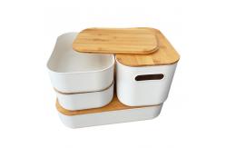 China Countertop PP Plastic Storage Organizer With Bamboo Lid For Kitchen supplier