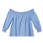 Polyester80% Cotton20%  Smock Pleats Blue Ladies Strapless Dress for sale