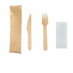 3 In 1 Compostable Disposable Wooden Utensils Cutlery Kit 160mm for sale