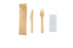 China 3 In 1 Compostable Disposable Wooden Utensils Cutlery Kit 160mm supplier