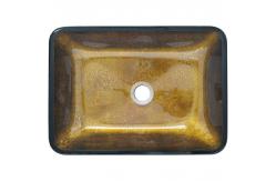 China Bathroom Rectangular Handmade Wash Basins Copper Gold Top Mount Vessel Sink supplier