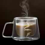 Handmade Glass Cappuccino Cups , Pyrex Double Walled Glasses With Handles
