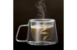 China Handmade Glass Cappuccino Cups , Pyrex Double Walled Glasses With Handles supplier