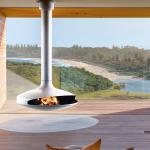 Black White Wall Hanging Fireplace Suspended Wood Burner Round Shape Carbon Iron for sale