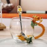 Dragon 9cm Height Custom Tea Cup With Spoon As Promotional Gifts for sale