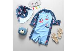 China Three Piece Boys Swimwear Sets Printed Blue Boy Bathing Suit supplier