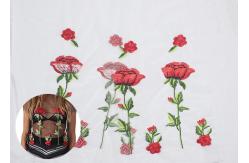 China Polyester Embroideried Mesh Rose Lace Fabric , Floral Lace Netting Fabric OEM Service supplier