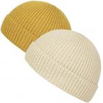 Yellow Acrylic Plain Knit Beanie Hats With Short Brim Adult Size for sale