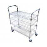 4 Layers Chrome Wire Basket ESD Shelf Trolley With Handrail for sale