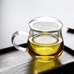 Three Piece Glass Tea Infuser Mug , Transparent Heat Resistant Glass Cup