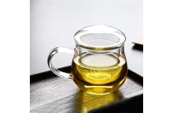 China Three Piece Glass Tea Infuser Mug , Transparent Heat Resistant Glass Cup supplier