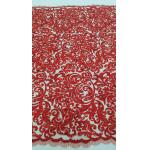 125cm Red Embroidered Beaded Lace Fabric , Beaded Bridal Lace By The Yard for sale