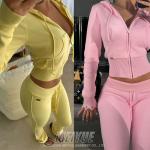 Crop Top Zipper Hoodie Womens Tracksuit Set Jogging Suits Silk Screen Printing for sale