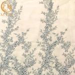 Tulle Lace Grey 3D Beaded Embroidery Fabric For Bridal Dress for sale