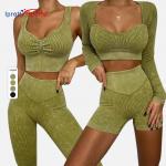 China 2 / 3 / 5 / 6pcs Womens Acid Wash Green Seamless Workout Clothes for sale