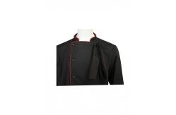 China 240G Black Chef Jacket Long Sleeve Polyester 65% Cotton 35% With Red Pipings supplier