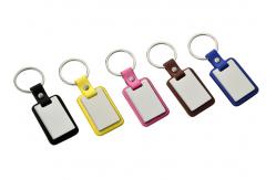 China Rectangle PU Leather Key Chain Custom Logo Debossing / Digital Printing supplier